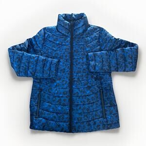 GAP Women's Puffer Jacket XL Tall Animal Print Upcycled Lightweight Packable